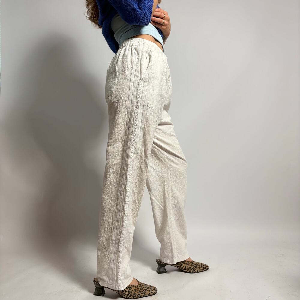 White Straight Leg Pants with Athletic Stripes - Label Large (Fits Small) - Picture 3 of 7